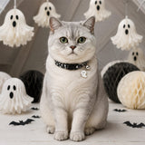 Moonlit Ghost Cat Collar with Silver Bell and Halloween Charm
