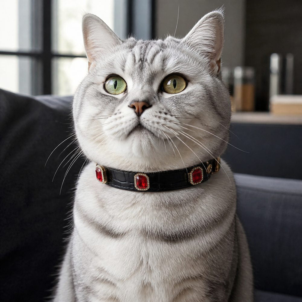 Blood Moon Cat Collar with Halo-Framed Ruby Crystals