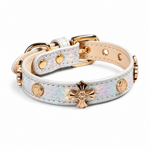 Iridescent Bloom Dog Collar with Rose-Gold Floral Accent