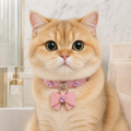 Cherry Blossom Cat Collar with Pink Bow and Crystal Flowers