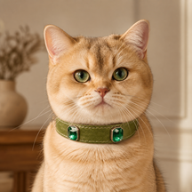 Emerald Forest Cat Collar with Vintage Green Crystal Details