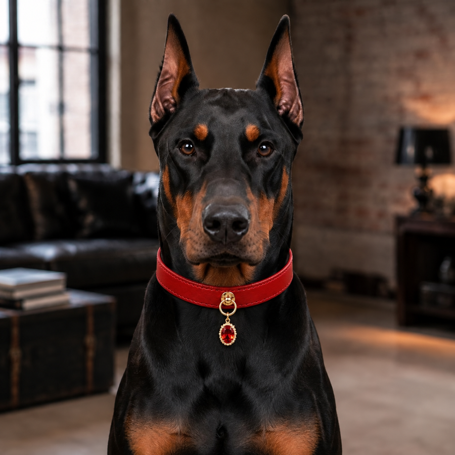 Crimson Jewel Dog Collar with Oval Crystal Pendant