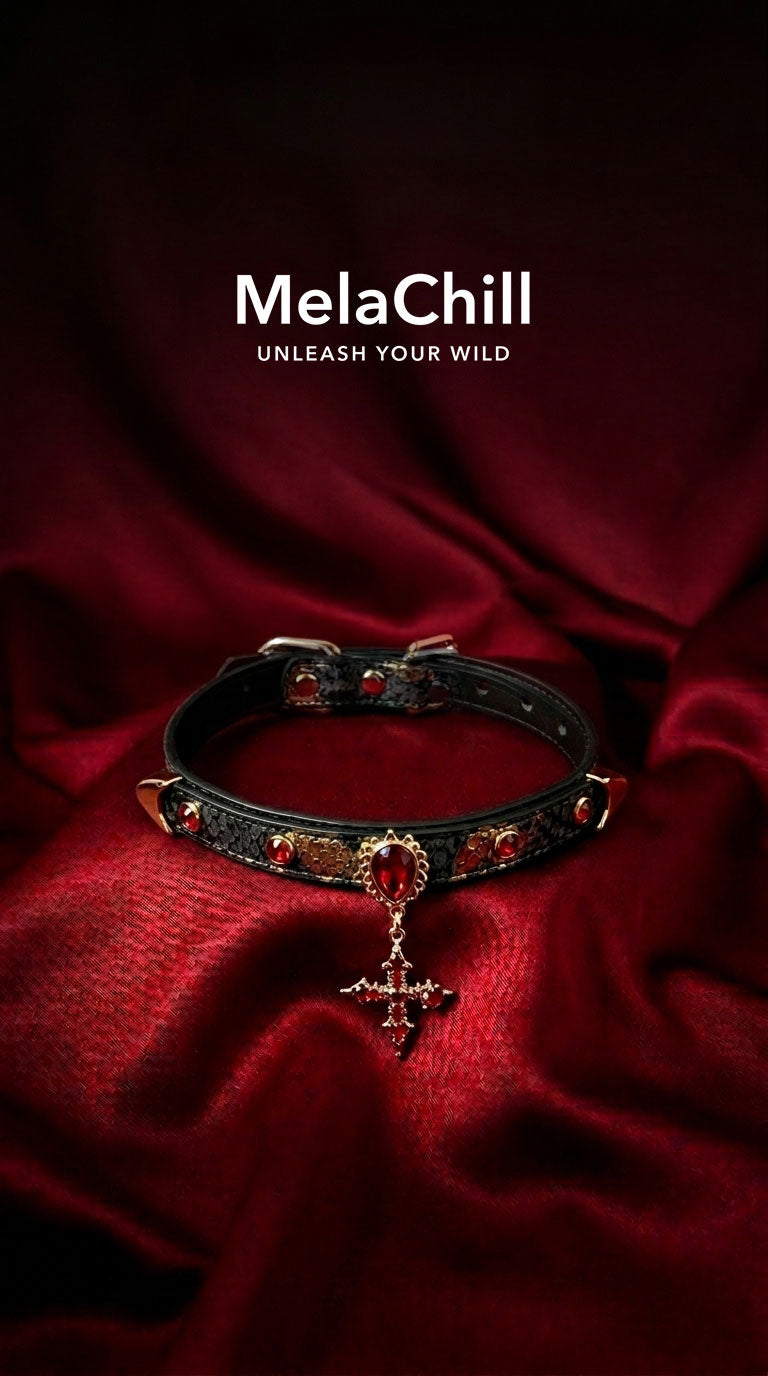 Black Gothic Red Gem Cross Choker Necklace | Ornate Crystal Cross Pendant Collar