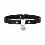 Guardian Heart Black Dog Collar with Silver Filigree Charm