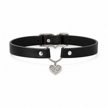 Guardian Heart Black Dog Collar with Silver Filigree Charm