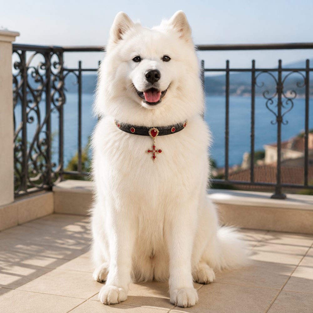 Crimson Crest Dog Collar with Red Crystals and Heritage Cross