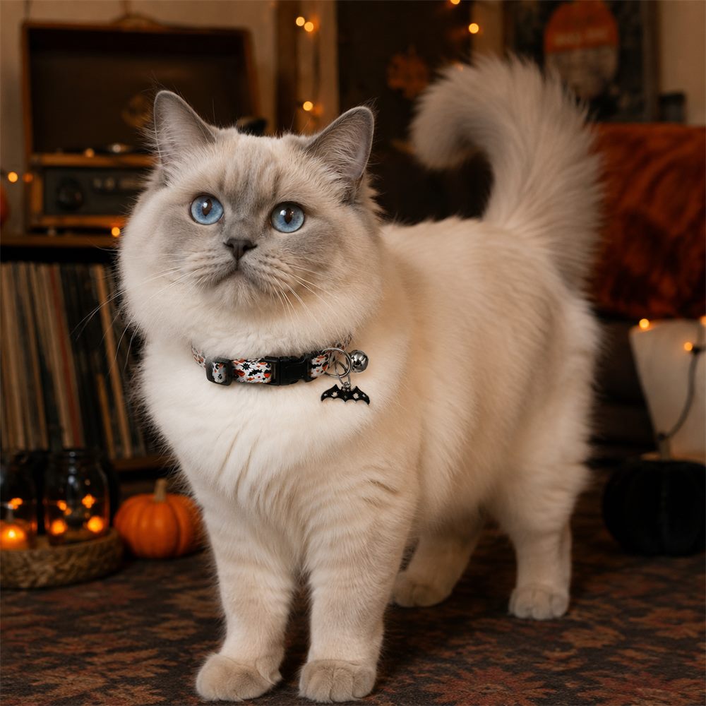 Midnight Blood Bat Cat Collar with Skull Bow and Bell