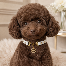 Golden Fortune White Dog Collar with Crystal Dollar Charm