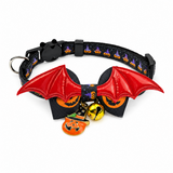 Crimson Bat-Wing Dog Collar with Halloween Pumpkin Charms