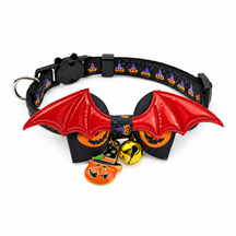 Crimson Bat-Wing Dog Collar with Halloween Pumpkin Charms