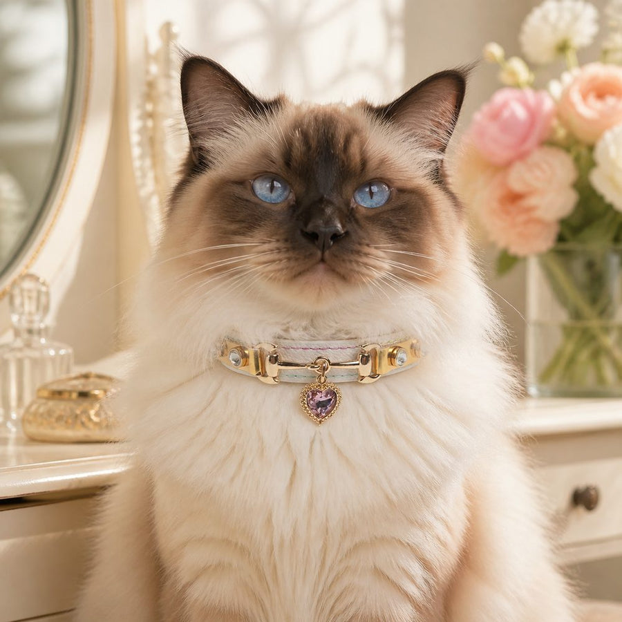 Prismatic Heart Cat Collar with Pink Crystal Pendant