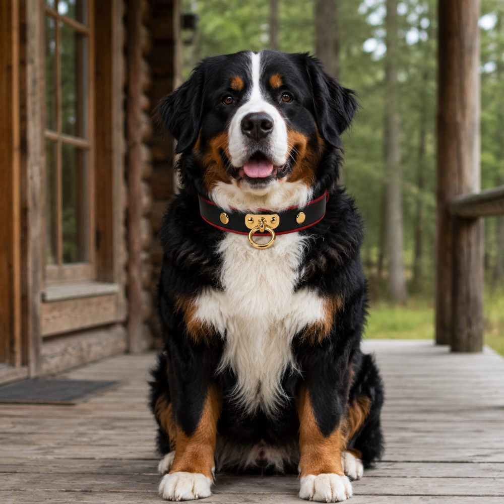 Crimson Edge Dog Collar with Black Finish and Gold Ring Detail
