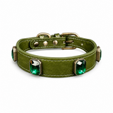 Forest Emerald Dog Collar with Olive-Green Finish and Crystal Accents