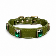 Forest Emerald Dog Collar with Olive-Green Finish and Crystal Accents