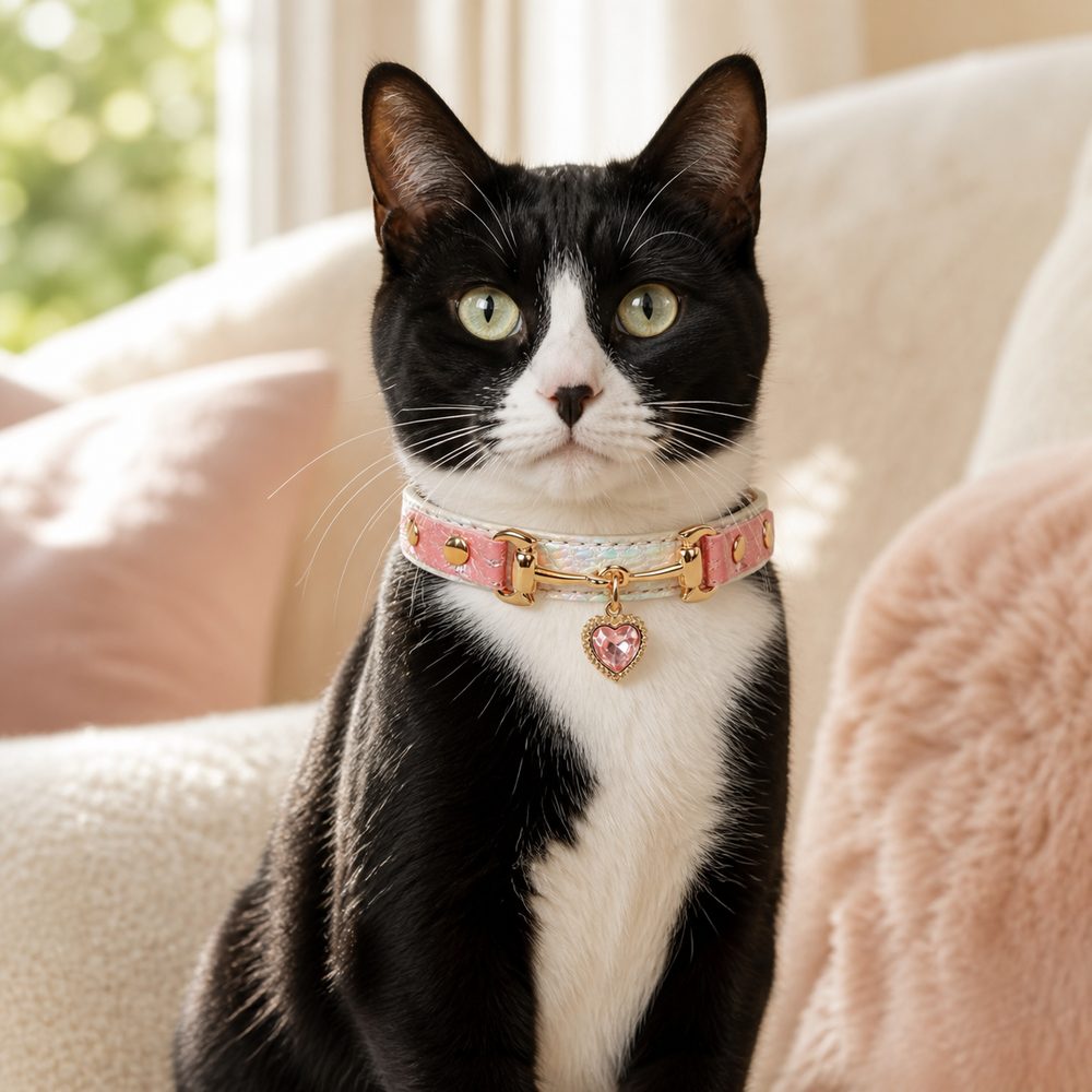 Blush Aurora Cat Collar with Crystal Heart Pendant