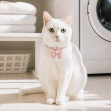 Cherry Blossom Cat Collar with Pink Bow and Crystal Flowers