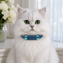 Icy Ocean Cat Collar with Aqua Crystal Details
