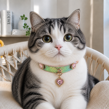 Aurora Scale Cat Collar with Pink Crystal Heart Pendant