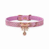 Flutter Glow Pink Dog Collar with Rose-Gold Butterfly Charm