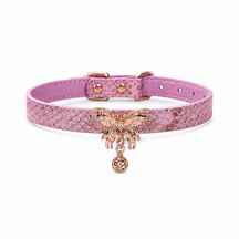Flutter Glow Pink Dog Collar with Rose-Gold Butterfly Charm