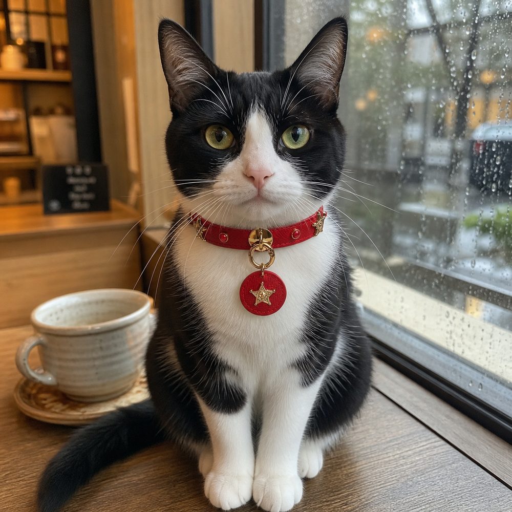 Scarlet Star Cat Collar with Gold-Tone Emblems and Round Medallion