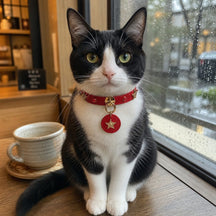 Scarlet Star Cat Collar with Gold-Tone Emblems and Round Medallion