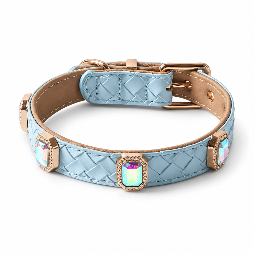 Icy Ocean Cat Collar with Aurora Crystal Details