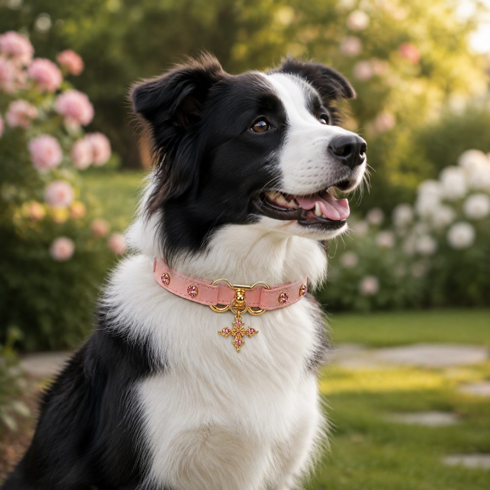 Blush Radiance Dog Collar with Pink Crystals and Gold Cross Charm