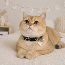 Moonlit Ghost Cat Collar with Silver Bell and Halloween Charm