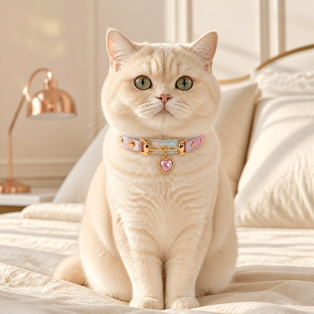 Blush Aurora Cat Collar with Crystal Heart Pendant
