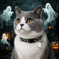 Moonlit Ghost Cat Collar with Silver Bell and Halloween Charm