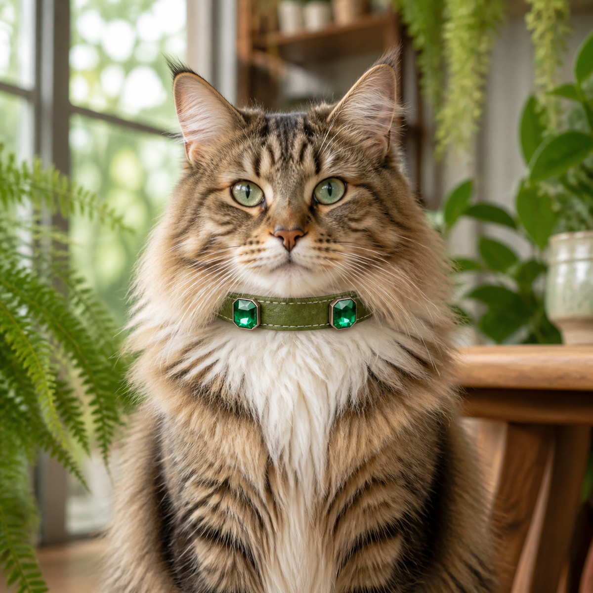 Emerald Forest Cat Collar with Vintage Green Crystal Details