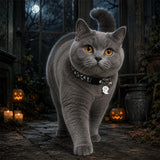 Moonlit Ghost Cat Collar with Silver Bell and Halloween Charm