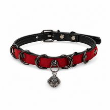 Crimson Edge Dog Collar with Black Rings and Filigree Bell