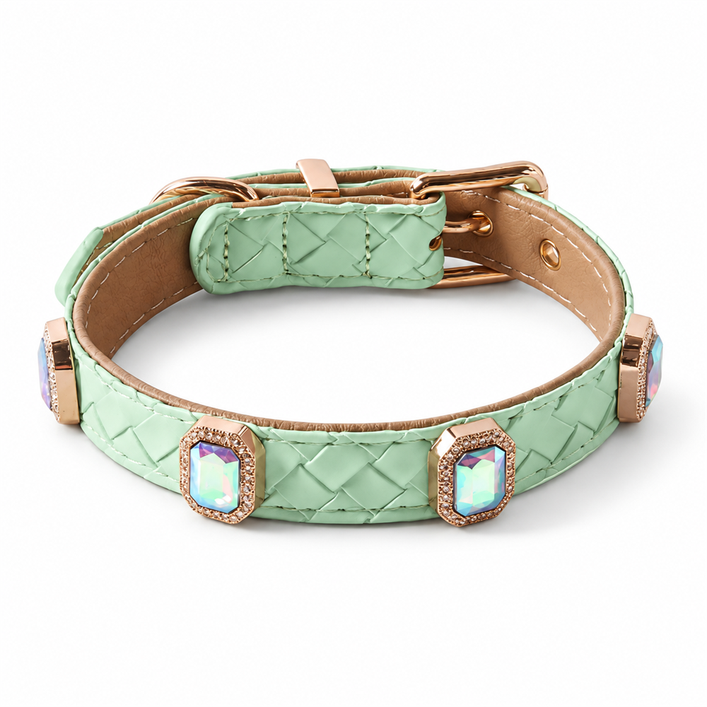 Mint Prism Cat Collar with Aurora Crystal Details