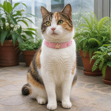 Peach Star Cat Collar with Gold-Tone Emblem and Pink Cat-Eye Details