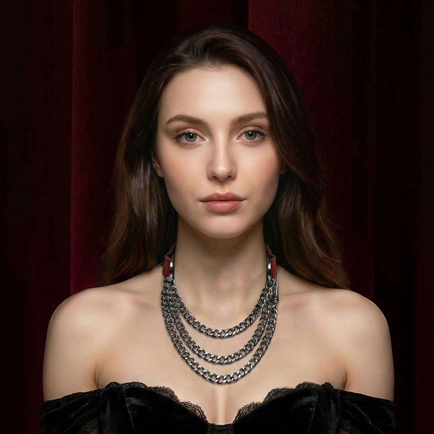 Red Wrap Triple Chain Choker