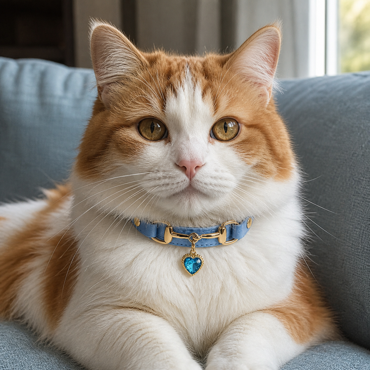Aqua Jewel Cat Collar with Blue Crystal Heart Pendant