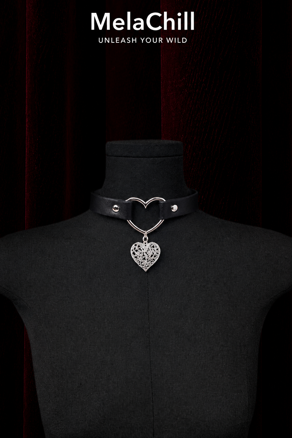 Leather Heart Pendant Adjustable Choker