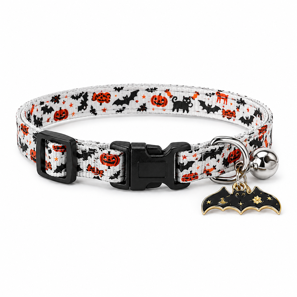 Midnight Blood Bat Cat Collar with Skull Bow and Bell
