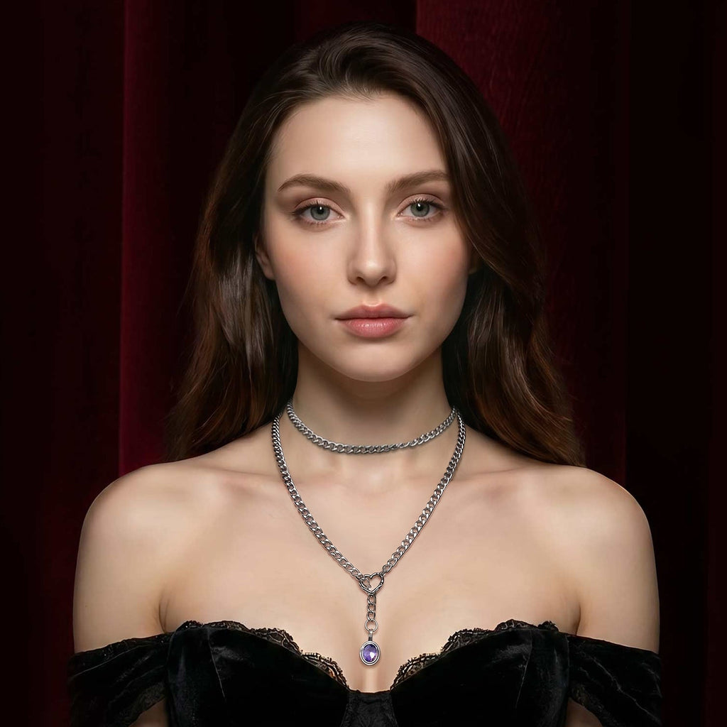 Purple Gem Heart Lariat Choker