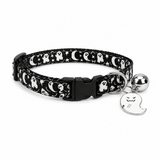 Moonlit Ghost Cat Collar with Silver Bell and Halloween Charm