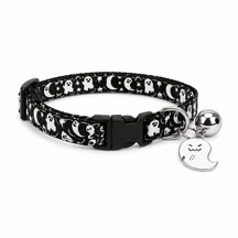 Moonlit Ghost Cat Collar with Silver Bell and Halloween Charm