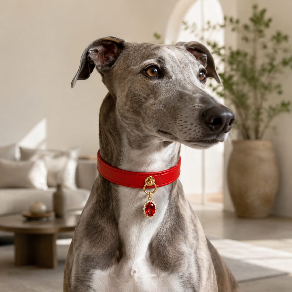 Crimson Jewel Dog Collar with Oval Crystal Pendant