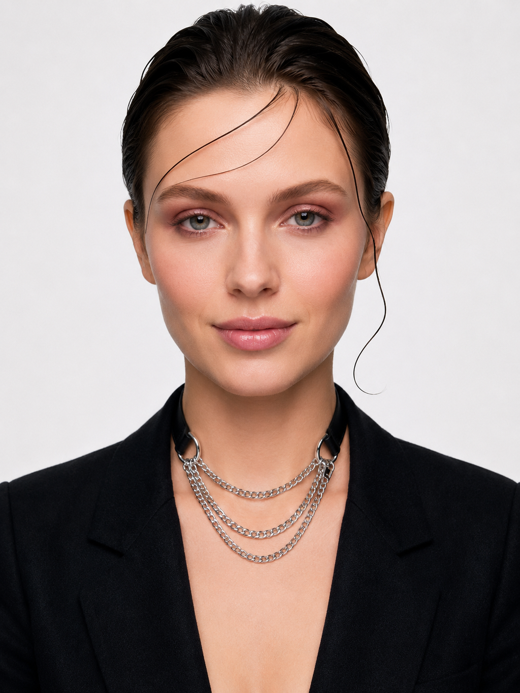 Silver Triple Chain Lariat Choker Necklace | Industrial Multi-Layer Chain Collar