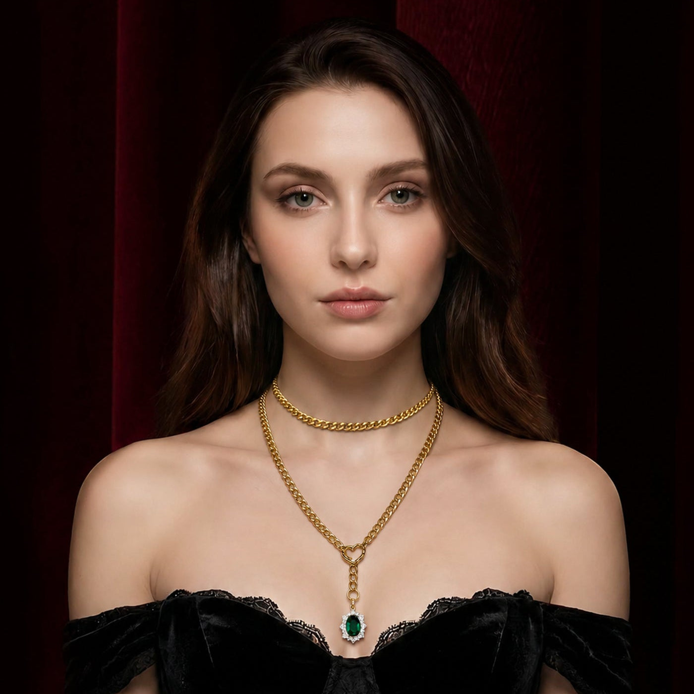 Emerald Heart Lariat Choker