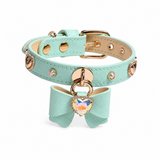 Mint Aurora Cat Collar with Bow and Crystal Heart Pendant