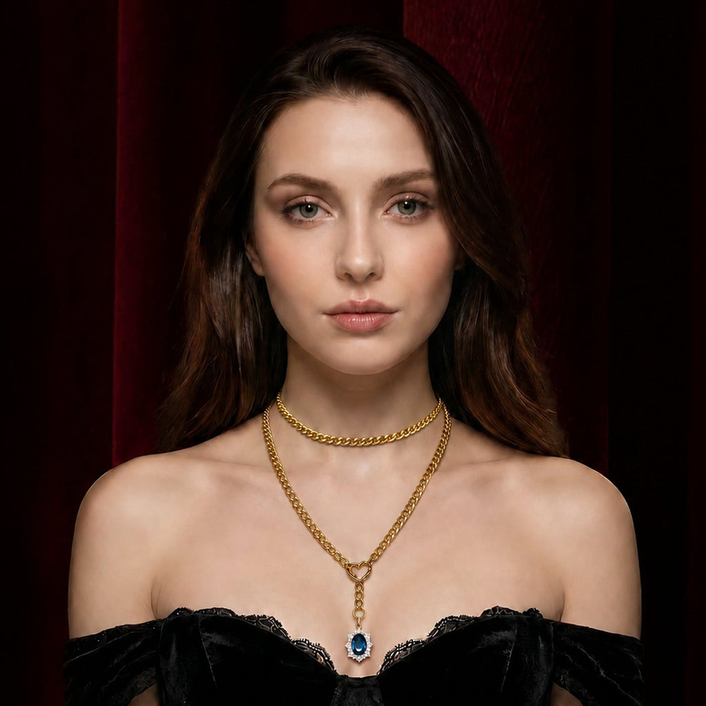Blue Gem Heart Lariat Choker
