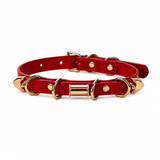 Crimson Link Dog Collar with Layered Gold Rings