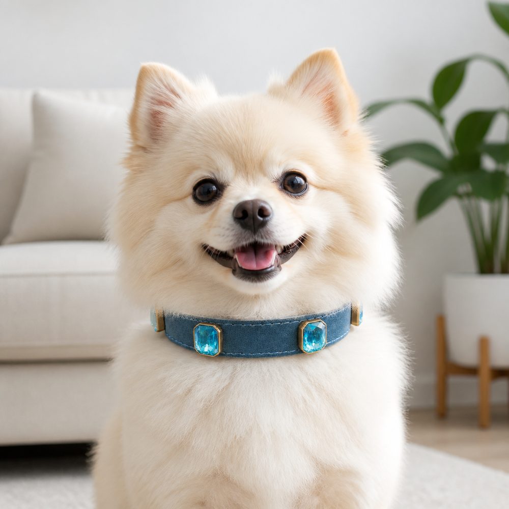 Ocean Crystal Dog Collar with Mist-Blue Finish and Aqua Gem Accents